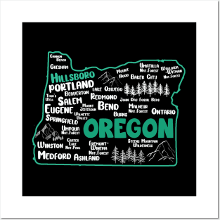 Cute map of Hillsboro Oregon, Portland, Salem, Eugene, Springfield, Bend, Ontario, Medford Posters and Art